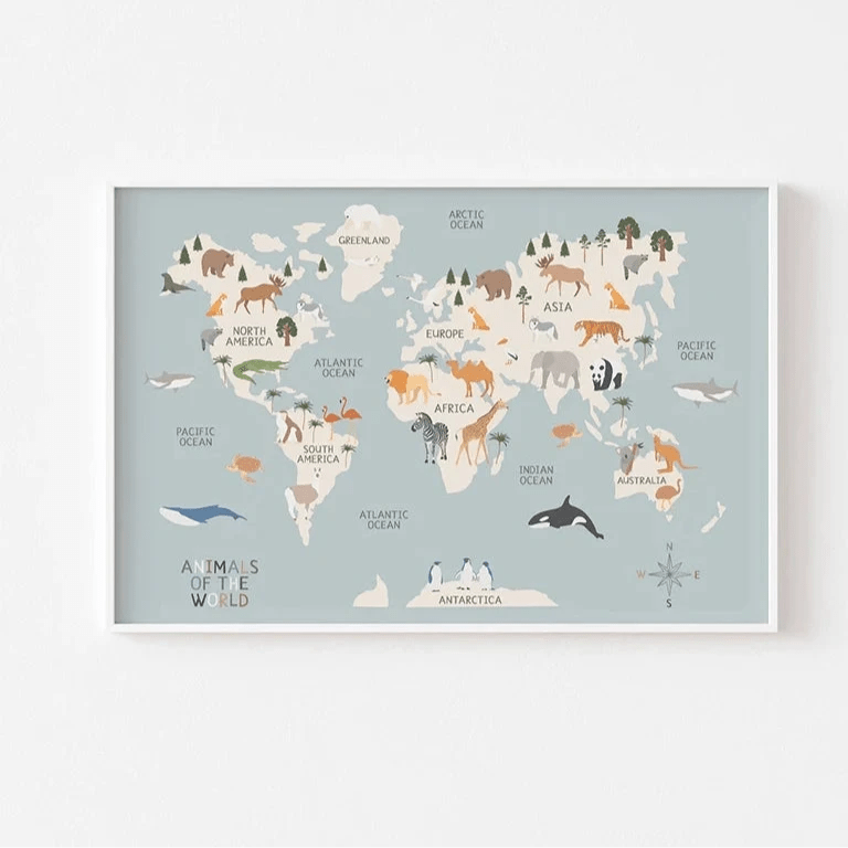 Mappemonde des animaux - Gris