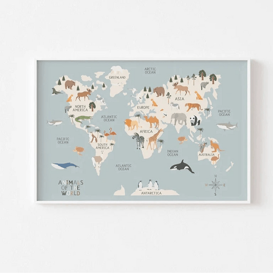 Mappemonde des animaux - Gris