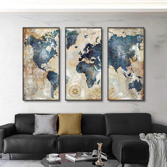 Mappemonde Murale - Triptyque Moderne